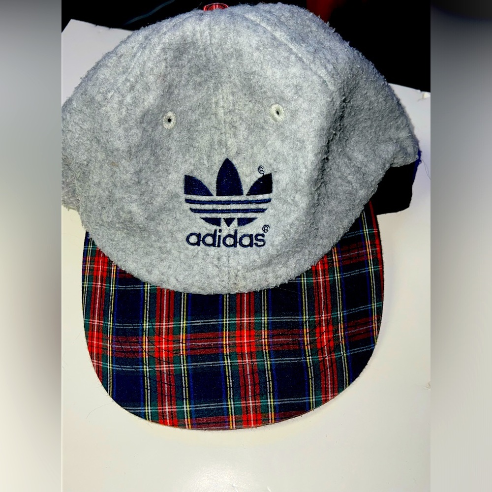 SUPER RARE adidas 90s plaid wool snap back. Snap has logo molded into it.